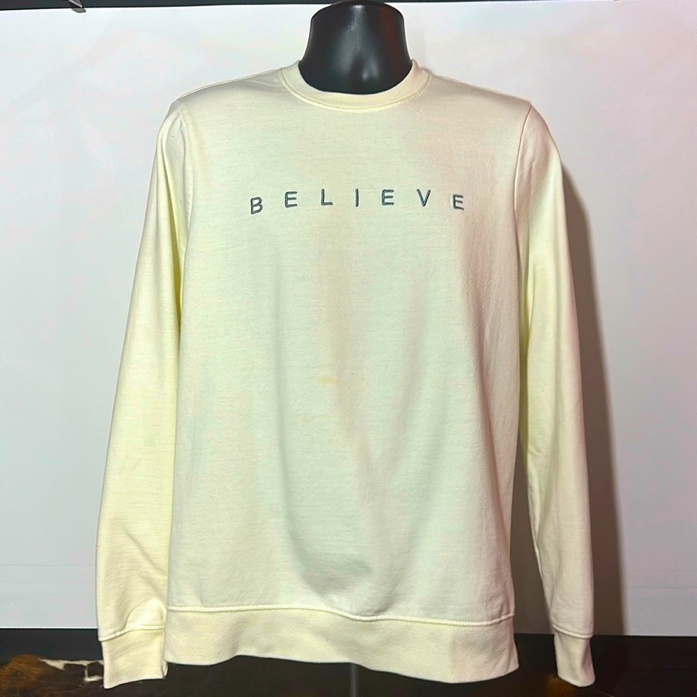 San Francisco Work Shirts Believe Size Medium Sweater/Sweatshirt Cream Color